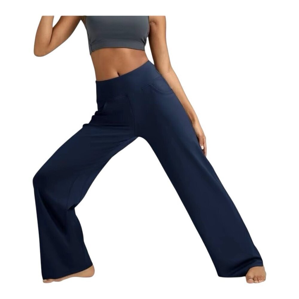 ESoft High Waisted Loose Wide Leg Pants XL 28” Inseam Work Dress Blue Pockets - Picture 2 of 6